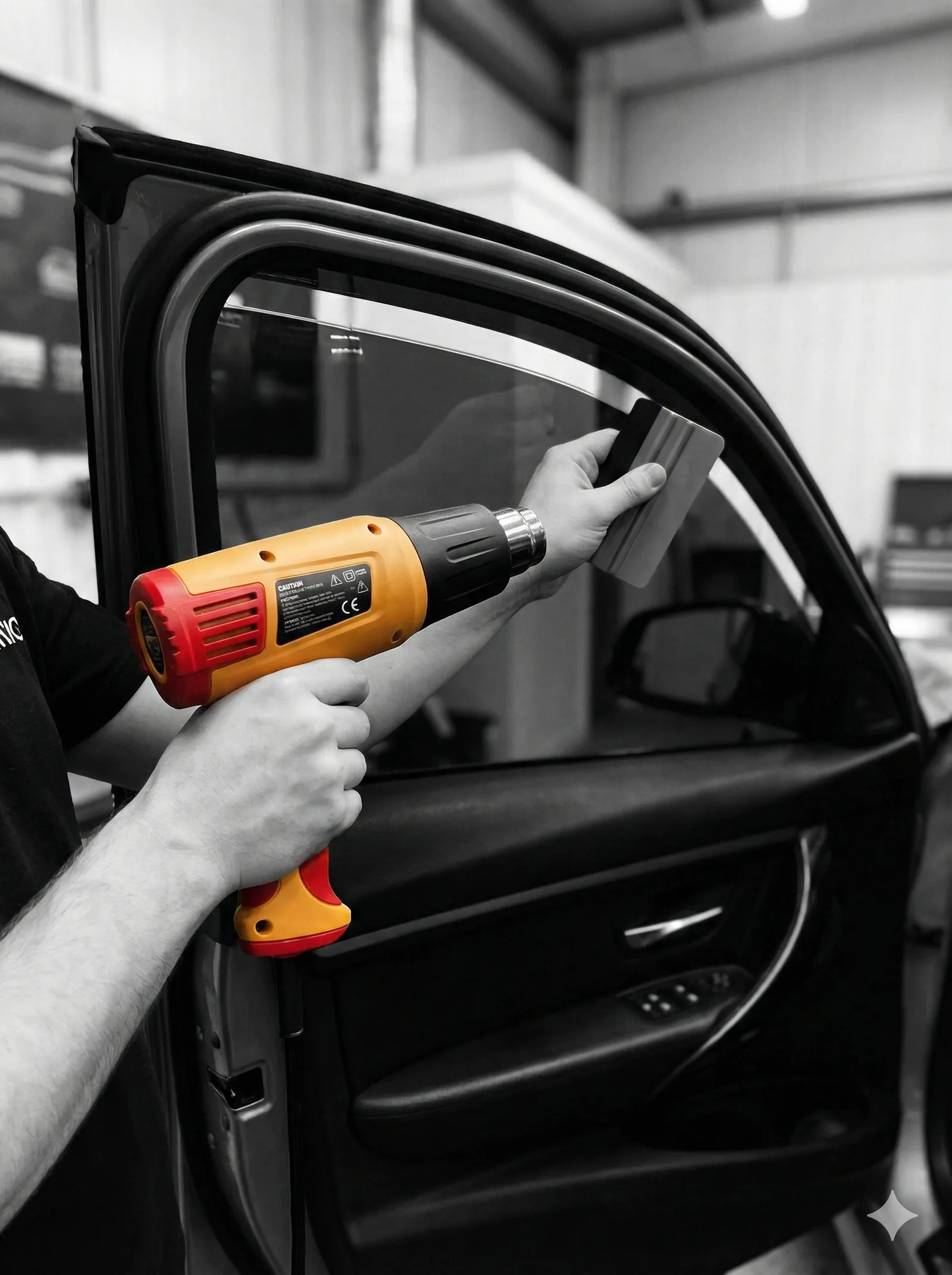 Professional Range Rover Window Tinting being performed at Smart Motor workshop in Musaffah Abu Dhabi